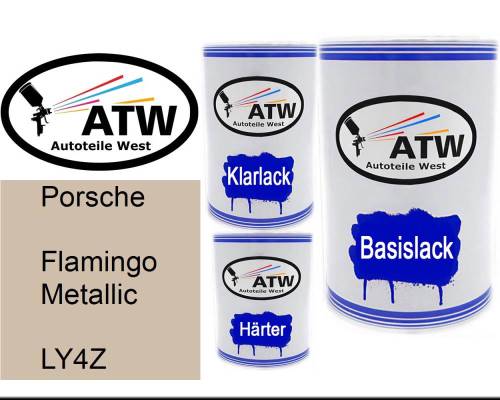 Porsche, Flamingo Metallic, LY4Z: 500ml Lackdose + 500ml Klarlack + 250ml Härter - Set, von ATW Autoteile West.
